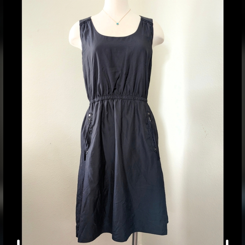 LOFT Black Sleeveless Midi Dress With Pockets